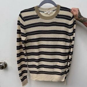 Vanessa Bruno Beige and Black Striped Crewneck Sweater